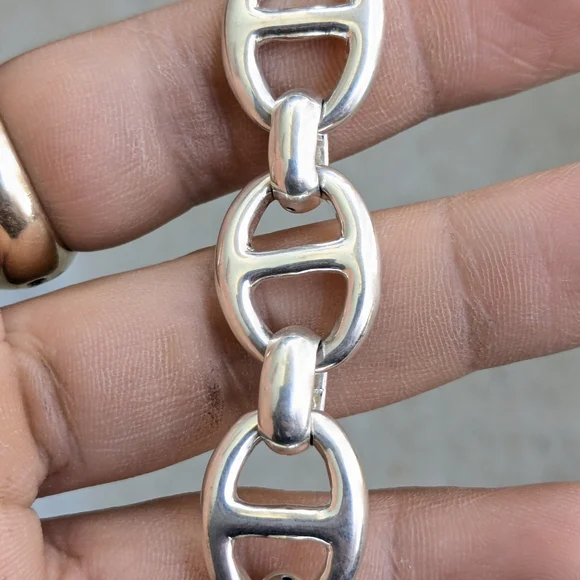 Vintage Sterling Silver Bracelet 8 Anchor Mariner Hollow Puffy 8